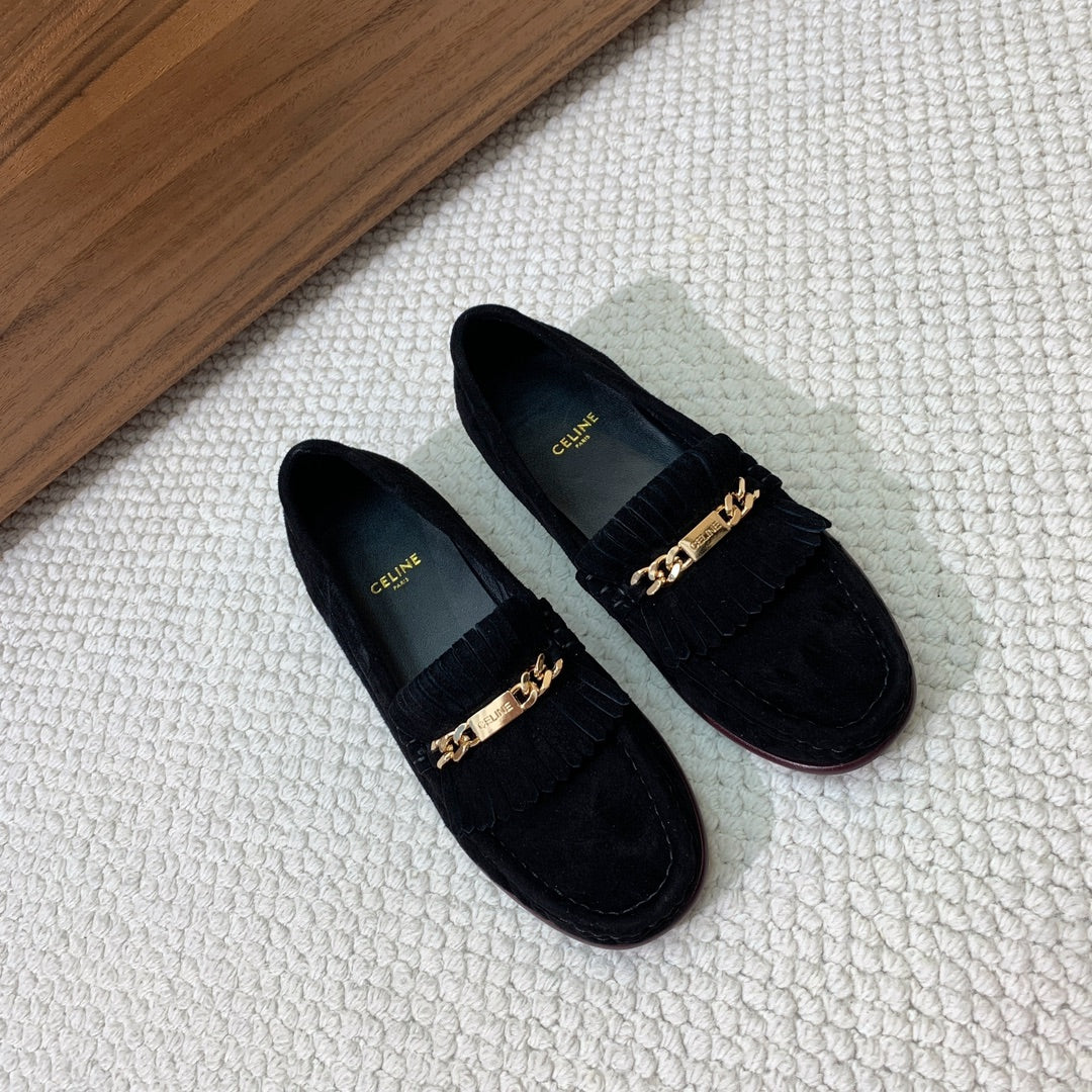 LUCO LOAFER WITH FRINGES IN BLACK SUEDE