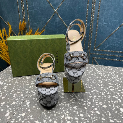 GG  HORSEBIT FLATFORM SANDAL LEAD CALFSKIN