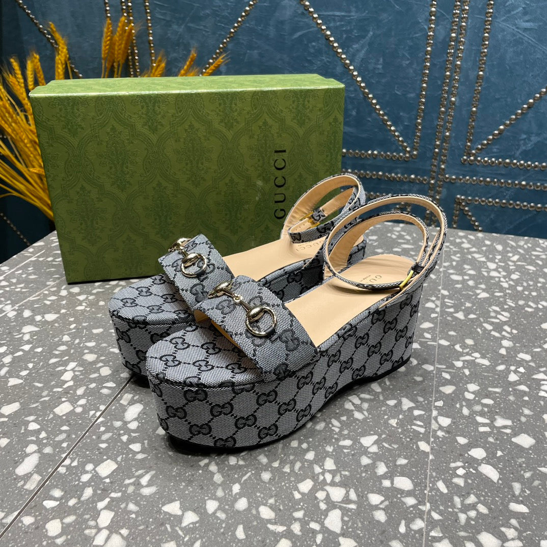 GG  HORSEBIT FLATFORM SANDAL LEAD CALFSKIN