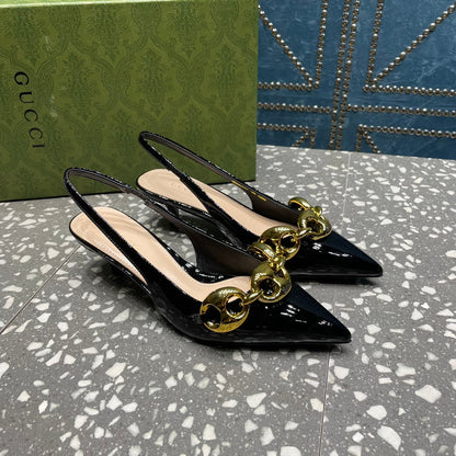 WOMEN'S SLINGBACK 45MM IN BLACK CALFSKIN WITH GOLD HARDWARE