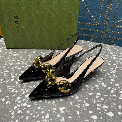 WOMEN'S SLINGBACK 45MM IN BLACK CALFSKIN WITH GOLD HARDWARE