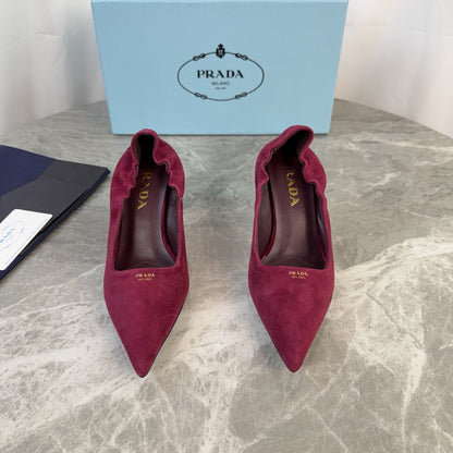 PRADA 25S HIGH HEELS 75 MM IN DARK RED SUEDE