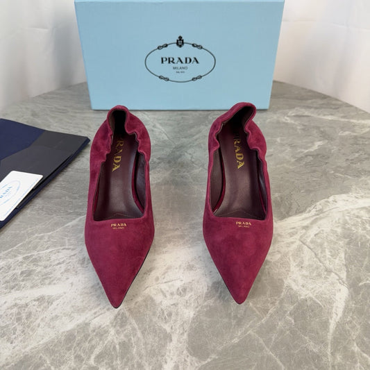 PRADA 25S HIGH HEELS 75 MM IN DARK RED SUEDE