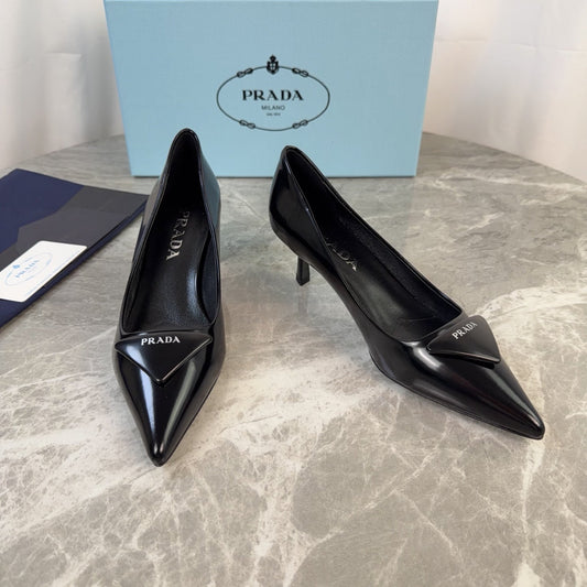 PRADA 25S POINTED-TOE HIGH HEELS 55 MM IN BLACK LAMBSKIN