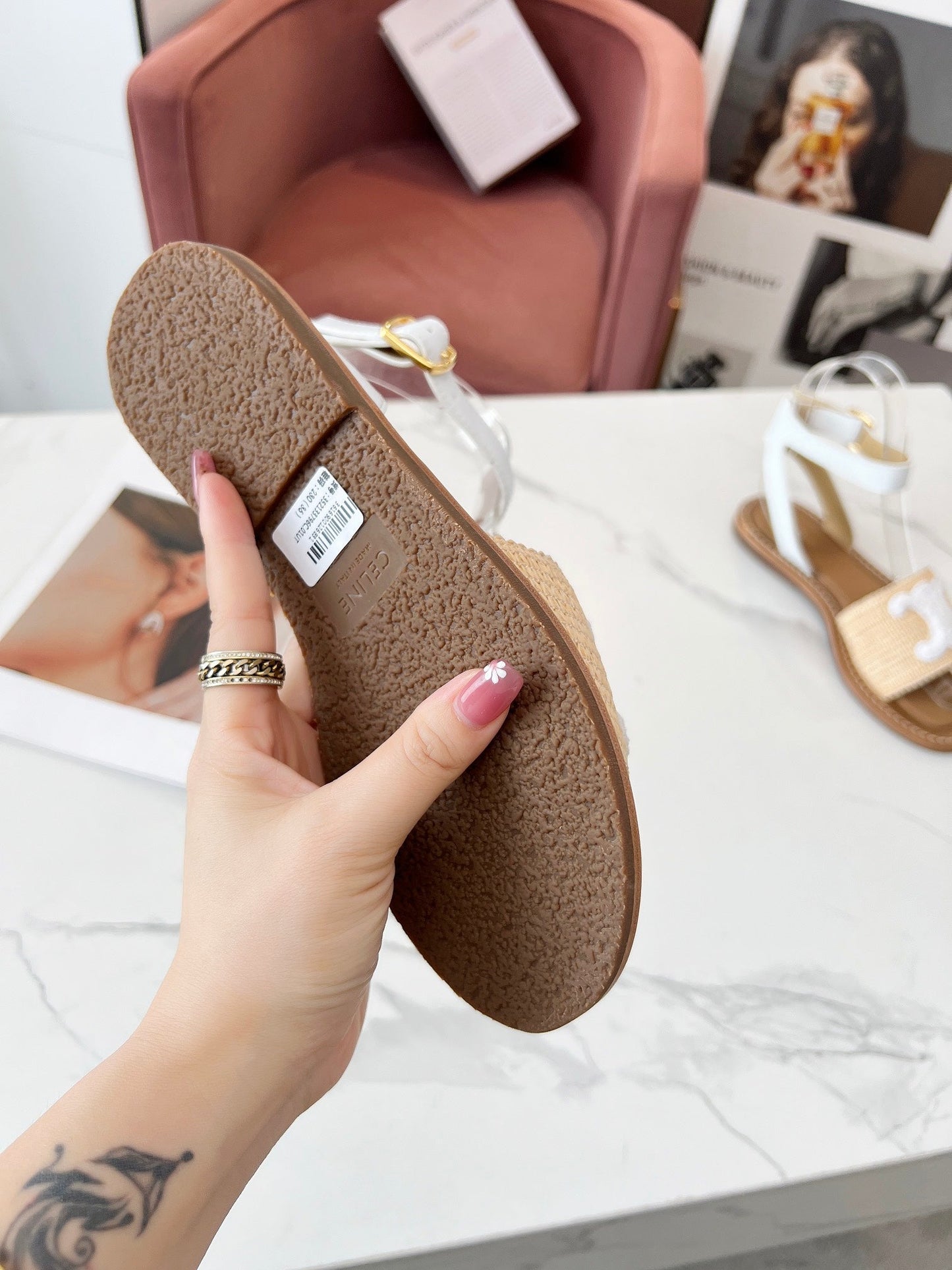 TRIOMPHE SANDALS BEIGE RAFFIA WHITE WOOL