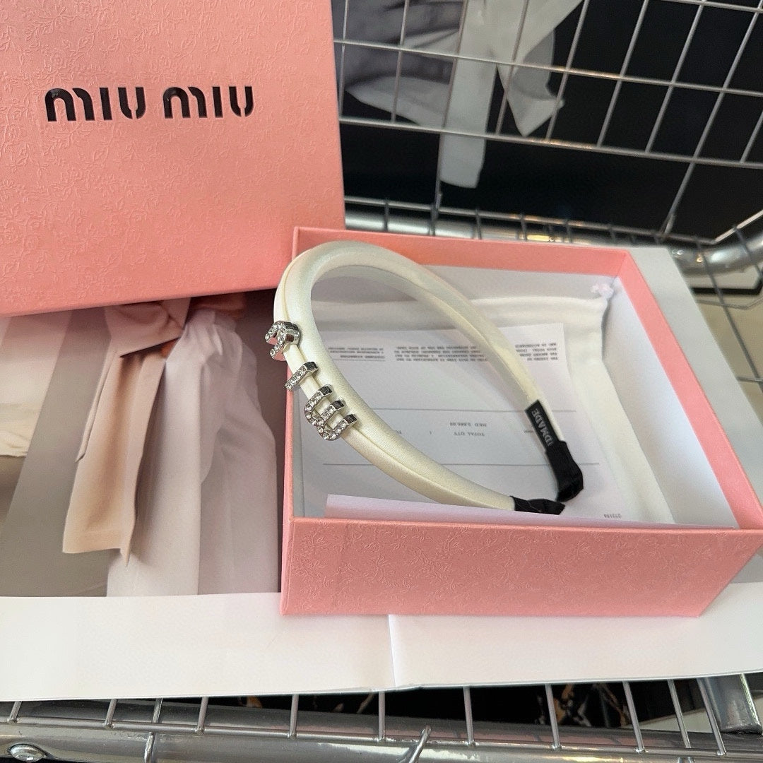 SILK HAIRBAND ATTACHED CRYSTAL LOGO WHITE 196475