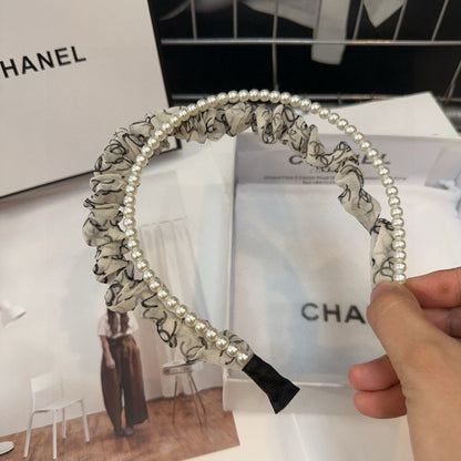 COLORFUL VOILE FABRIC WITH PEARL CHAIN HAIRBAND 410874