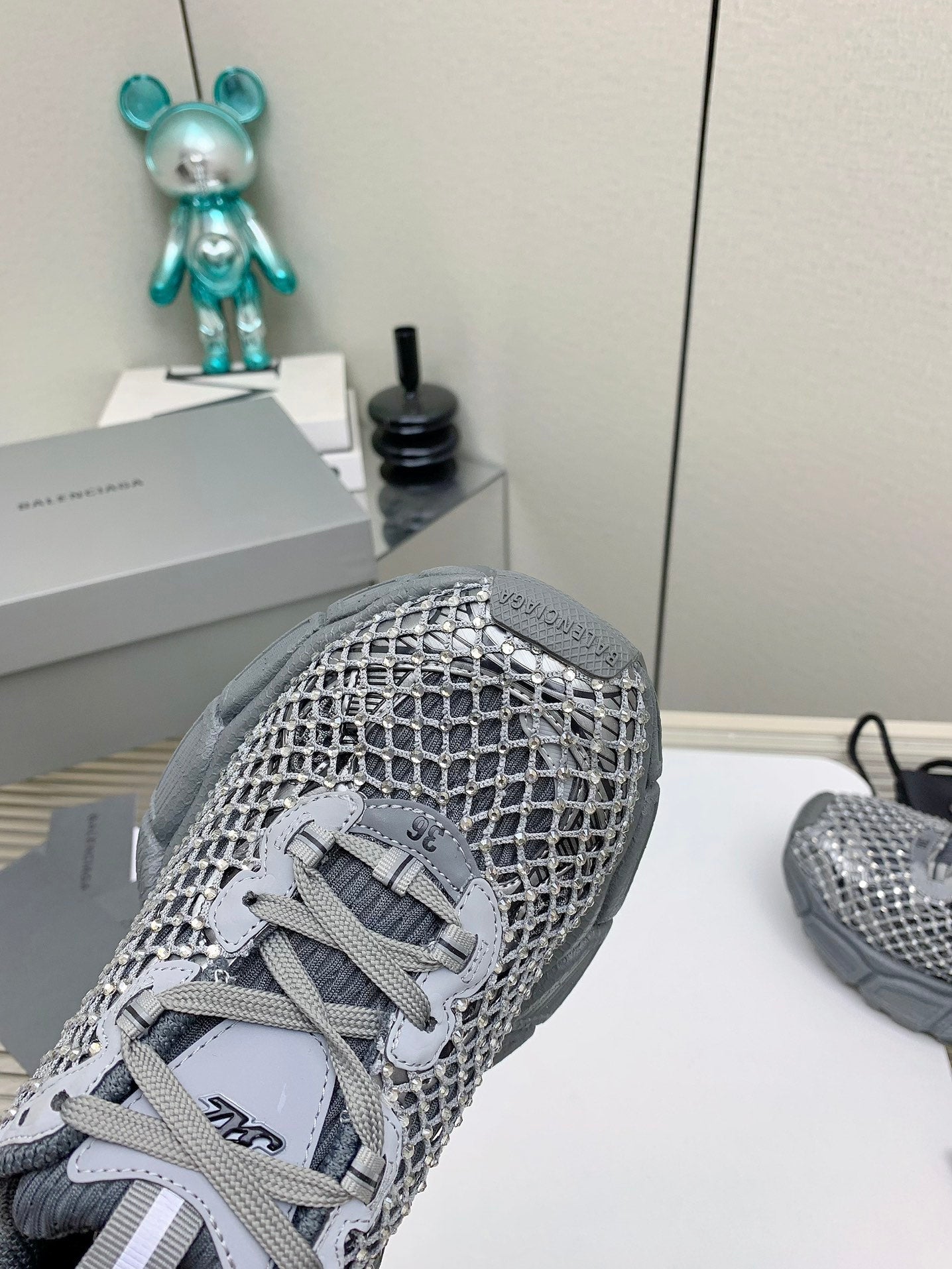XL FISHNET SNEAKER IN GRAY MESH. POLYURETHANE. POLYESTER WITH RHINESTONES
