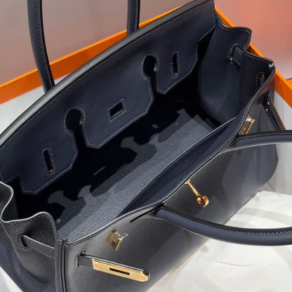 HERMES 25S SHOULDER BIRKIN 29 IN MIDNIGHT BLUE CALFSKIN GOLD HARDWARE