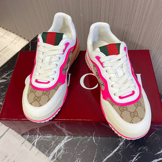 GG Retro Sneakers for Couples White Shocking Pink