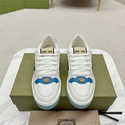 GG WOMEN'S SCREENER TRAINER WHITE AND BLUE CALFSKIN