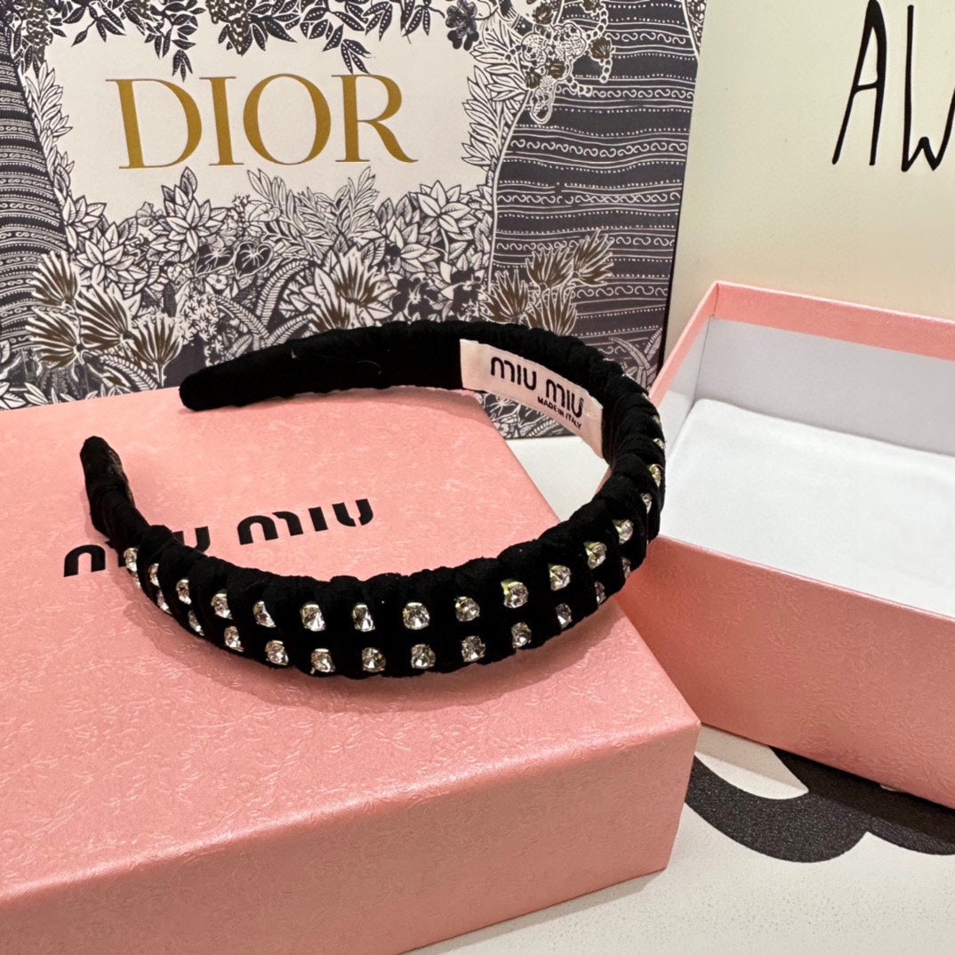 HAIRBAND IN BLACK FELT FABRIC DIAMOND-EMBELLISHED 230830