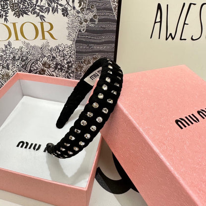 HAIRBAND IN BLACK FELT FABRIC DIAMOND-EMBELLISHED 230830