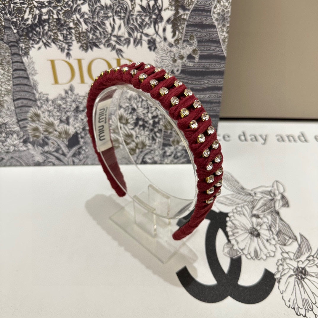 HAIRBAND IN RED FELT FABRIC DIAMOND-EMBELLISHED 230832