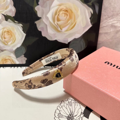 SILK THICK HEADBAND LIGHT BROWN FLOWER PRINT 239957