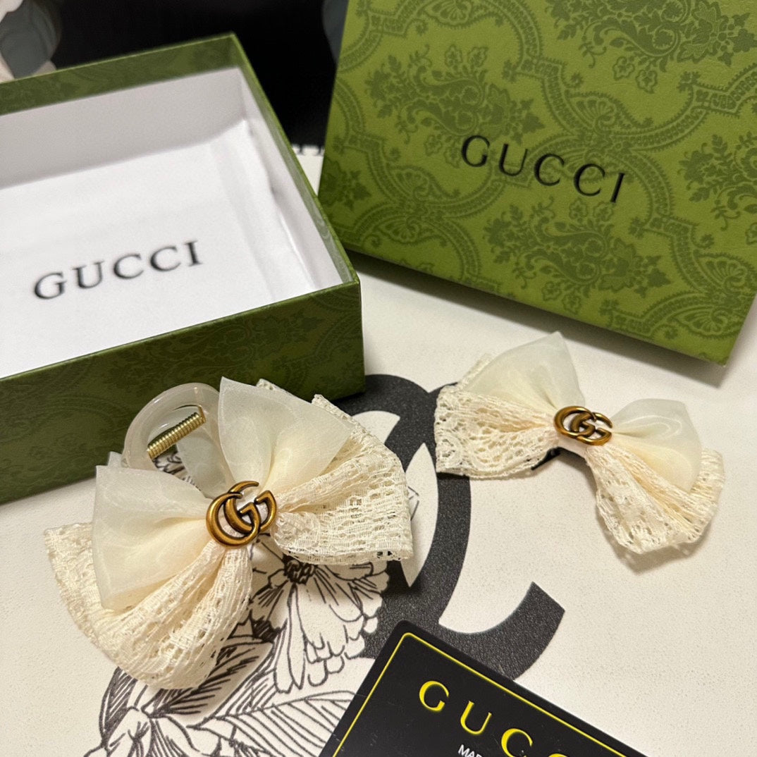 SET CLAW CLIP AND HAIR CLIP IN WARM WHITE LACE AND CHIFFON 355247