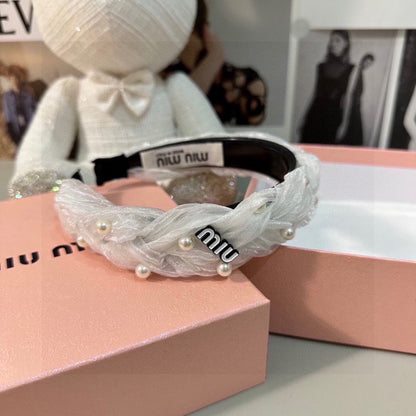 HAIR BAND IN WHITE CHIFFON PEARL-EMBELLISHED 395326