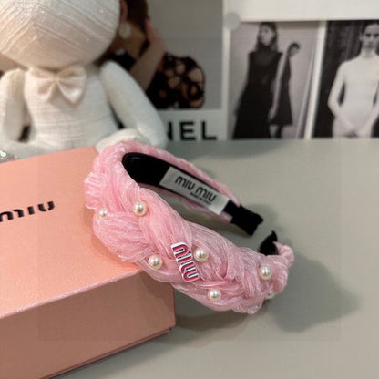 HAIR BAND IN PINK CHIFFON PEARL-EMBELLISHED 395327