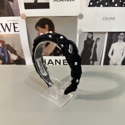 HAIR BAND IN BLACK CHIFFON PEARL-EMBELLISHED 395328