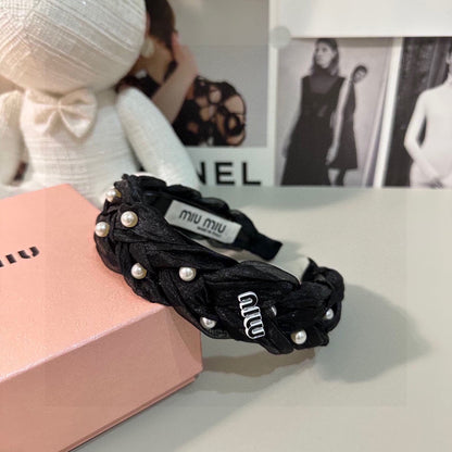 HAIR BAND IN BLACK CHIFFON PEARL-EMBELLISHED 395328