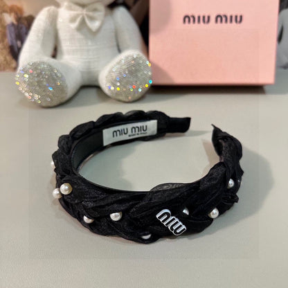 HAIR BAND IN BLACK CHIFFON PEARL-EMBELLISHED 395328