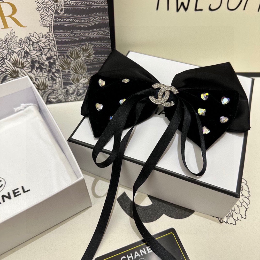 BLACK VELVET HAIR CLIP WITH BOW AND CRYSTAL 412471