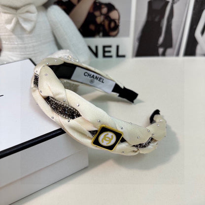 WHITE FABRIC HAIRBAND WITH CRYSTAL 412474