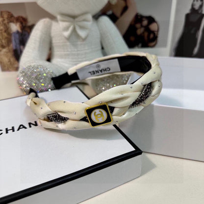 WHITE FABRIC HAIRBAND WITH CRYSTAL 412474