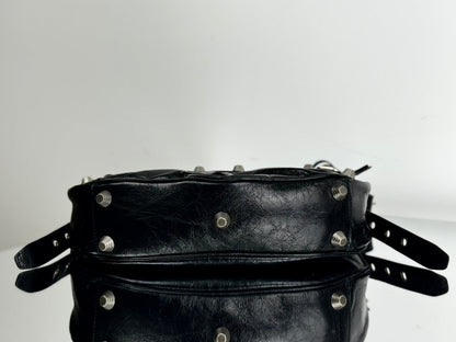 LE CAGOLE LARGE SHOULDER BAG 33 WITH RHINESTONES IN BLACK ARENA LAMBSKIN SILVER HARDWARE