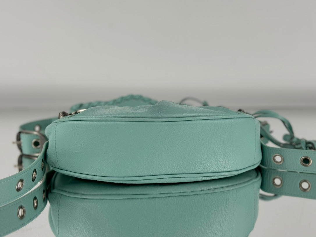LE CAGOLE SMALL SHOULDER BAG 26 WITH RHINESTONES IN MINT GREEN LAMBSKIN
