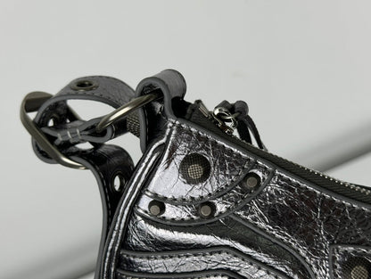 LE CAGOLE SMALL SHOULDER BAG 26 WITH RHINESTONES IN SILVER METALLIC ARENA LAMBSKIN