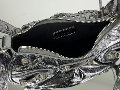LE CAGOLE SMALL SHOULDER BAG 26 WITH RHINESTONES IN SILVER METALLIC ARENA LAMBSKIN