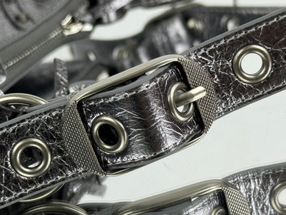 LE CAGOLE SMALL SHOULDER BAG 26 WITH RHINESTONES IN SILVER METALLIC ARENA LAMBSKIN