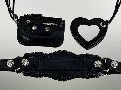 LE CAGOLE SMALL SHOULDER BAG 26 WITH RHINESTONES IN BLACK ARENA LAMBSKIN SILVER HARDWARE