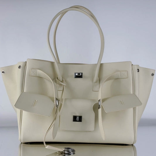 BEL AIR CARRY ALL BAG 29 IN WHITE NAPPA LAMBSKIN SILVER HARDWARE