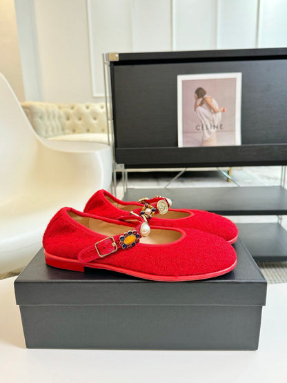 MARY JANE SHOES CHERRY RED WOOL TWEED