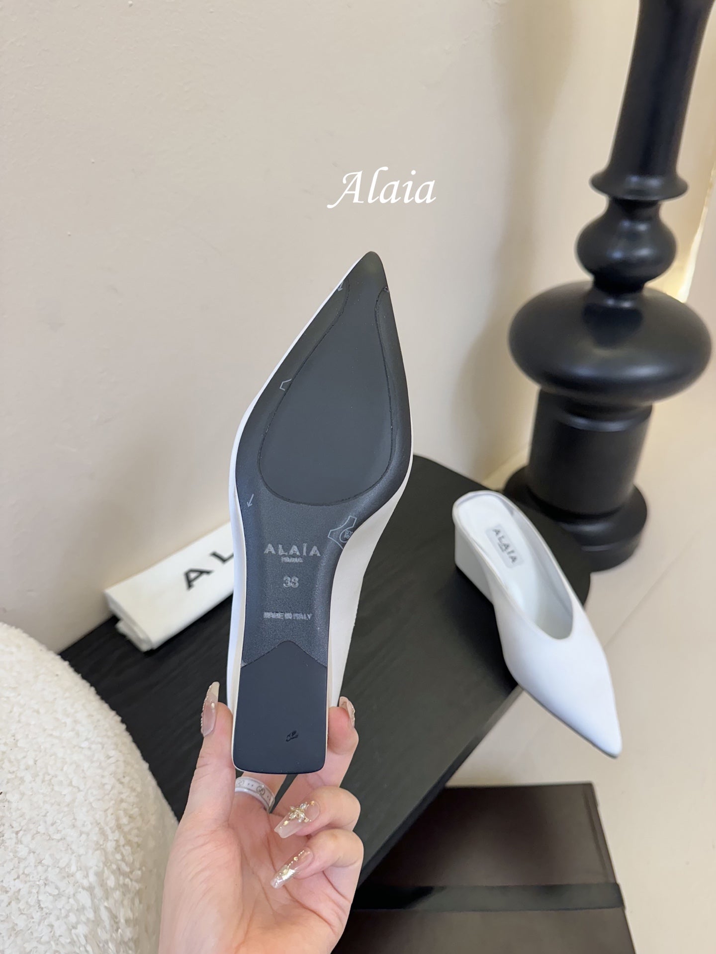 ALAIA HIGH MULES 25S IN WHITE SATIN