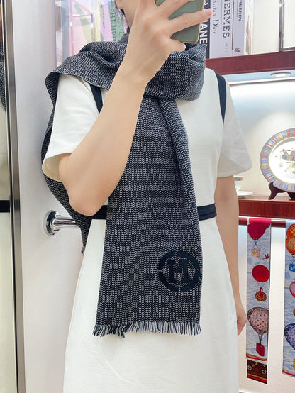 GRANITE MUFFLER 180 CM SCARF IN MARINE MIX BLEU MOYEN CASHMERE
