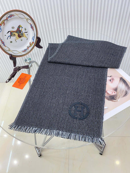 GRANITE MUFFLER 180 CM SCARF IN MARINE MIX BLEU MOYEN CASHMERE