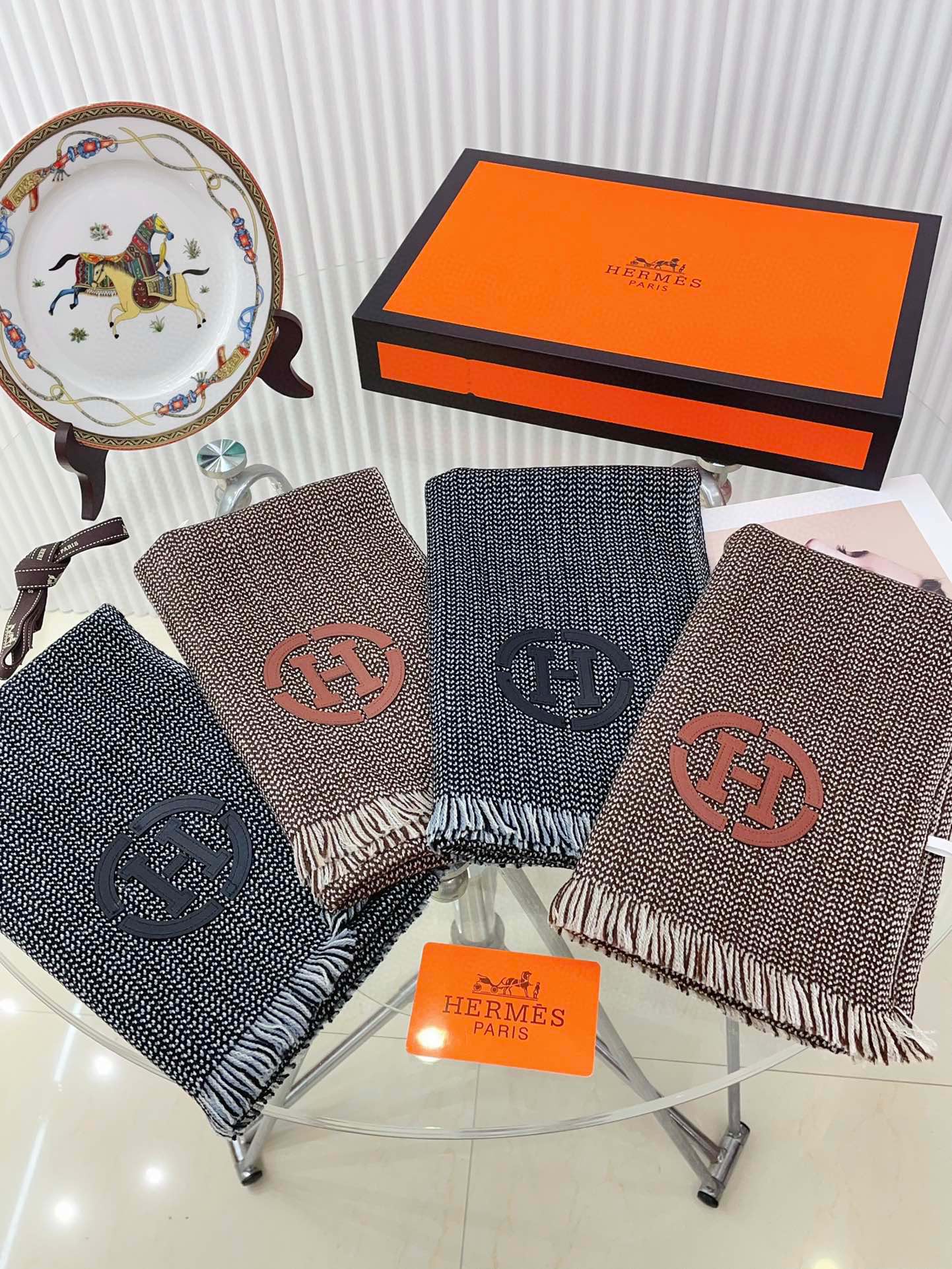 GRANITE MUFFLER 180 CM SCARF IN MARINE MIX BLEU MOYEN CASHMERE