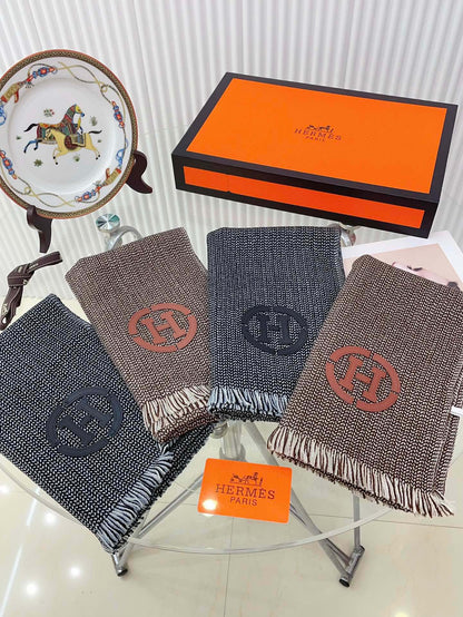 GRANITE MUFFLER 180 CM SCARF IN MARINE MIX BLEU MOYEN CASHMERE