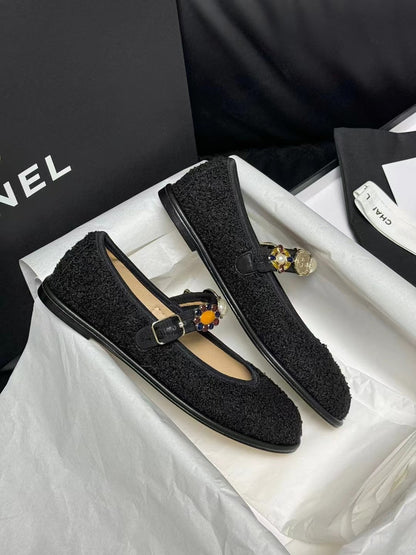 CC MARY JANES BLACK WOOL TWEED AND FABRIC