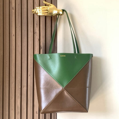 LOEWE 25S PUZZLE FOLD BAG 31 IN AMBER HUNTER GREEN SHINY CALFSKIN