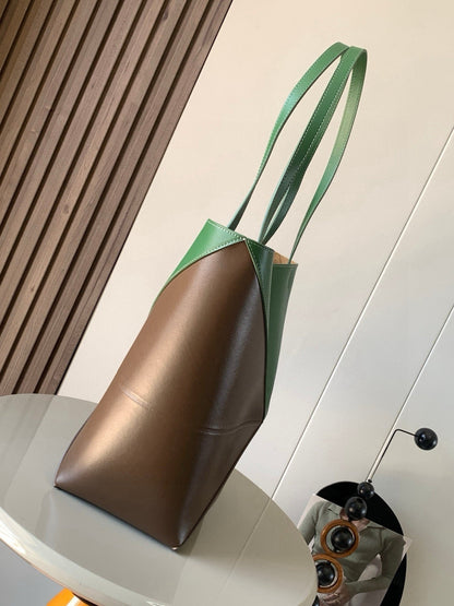 LOEWE 25S PUZZLE FOLD BAG 31 IN AMBER HUNTER GREEN SHINY CALFSKIN