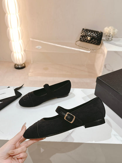 mary jane flat black corduroy