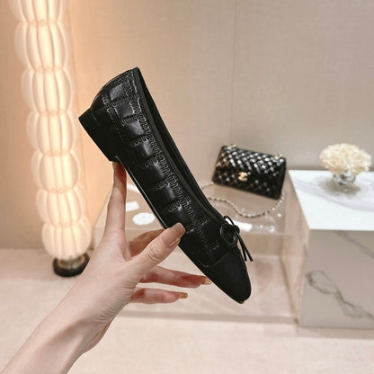 Double C New Ballet Flats Black Lambskin