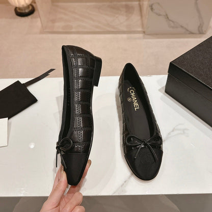 Double C New Ballet Flats Black Lambskin