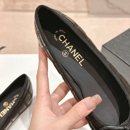 Double C New Ballet Flats Black Lambskin
