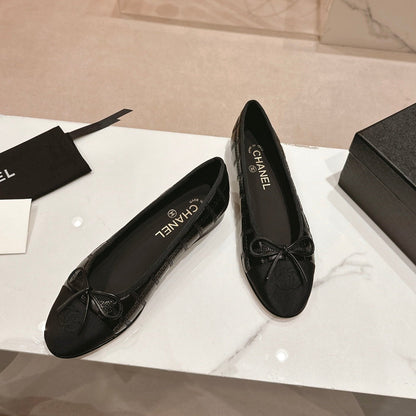 Double C New Ballet Flats Black Lambskin