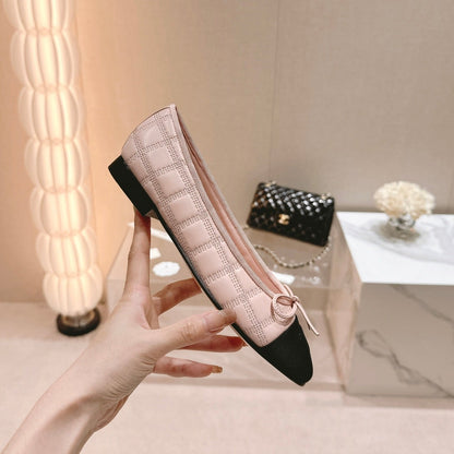 Double C New Ballet Flats Light Pink Black Lambskin